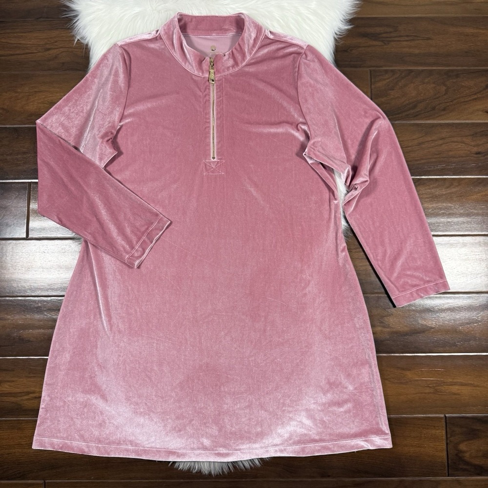 Spartina 449 Women's Size XXL Pink Nora Velvet Half Zip Dress Long Sleeve